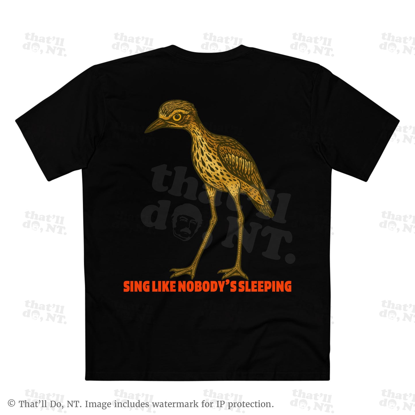 Curlew graphic tee with illustrated bush stone-curlew, Darwin NT