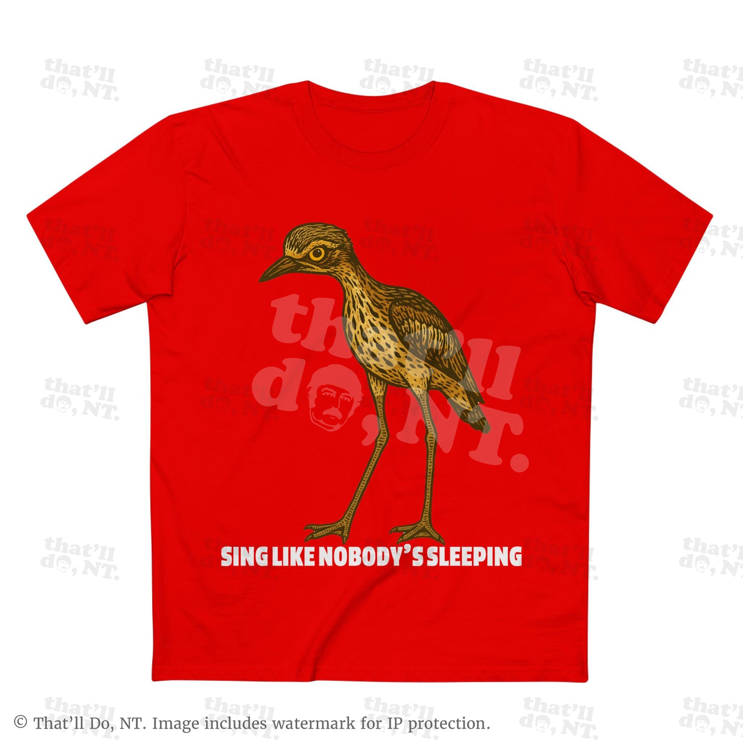 Curlew graphic tee with illustrated bush stone-curlew, Darwin NT