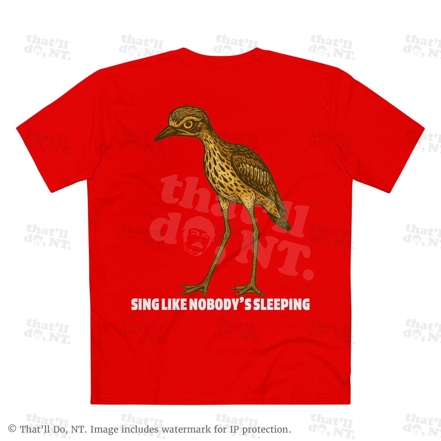 Curlew graphic tee with illustrated bush stone-curlew, Darwin NT