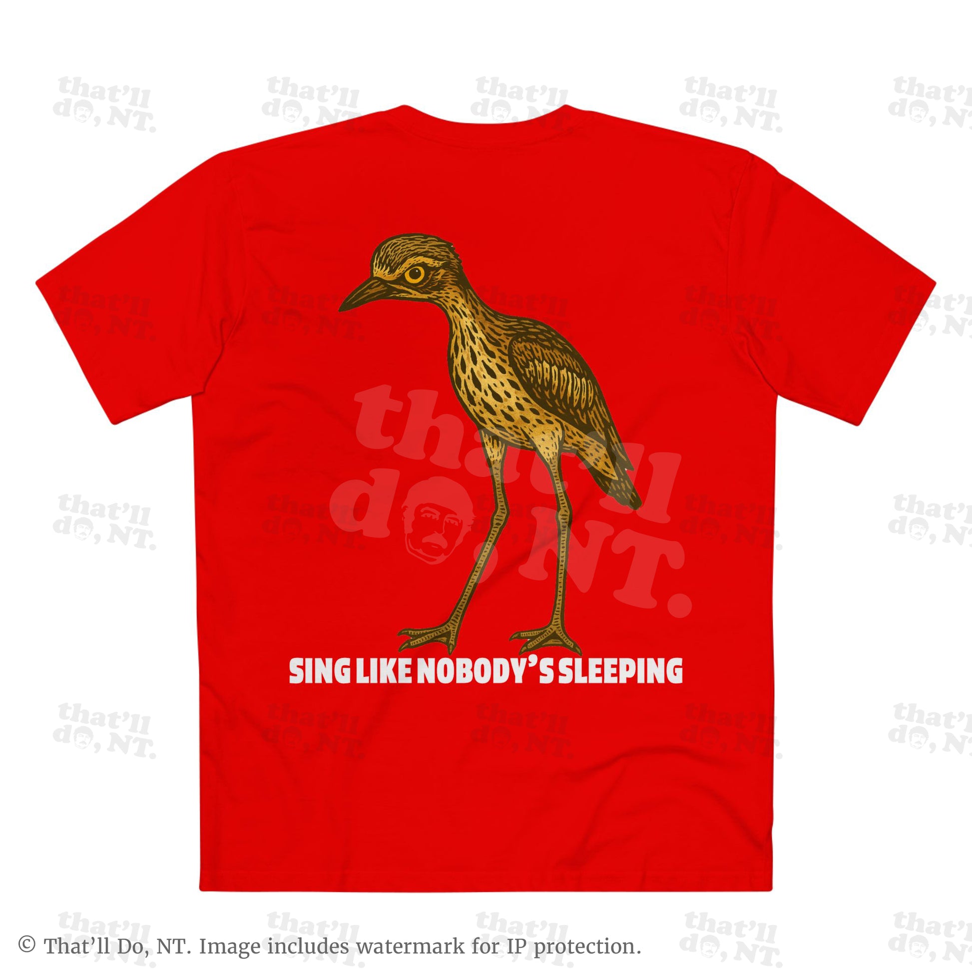 Curlew graphic tee with illustrated bush stone-curlew, Darwin NT