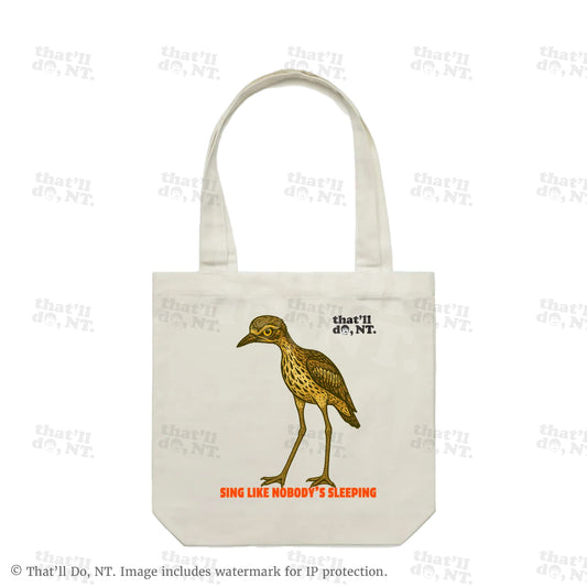 Curlew graphic tote bag with illustrated bush stone-curlew, Darwin NT