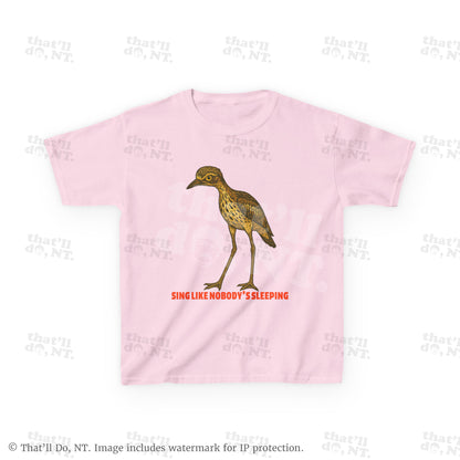Curlew kids graphic tee with illustrated bush stone-curlew, Darwin NT